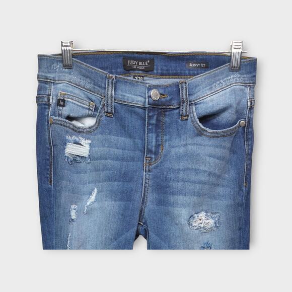 Womens Judy Blue Skinny Fit Distressed Leopard Print Blue Jeans Size 7 / 28 - Picture 2 of 7